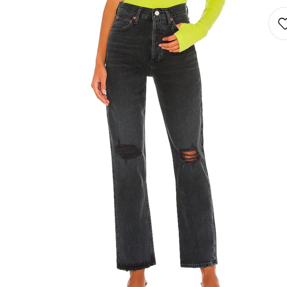 Agolde Black Distressed Straight Leg Jeans